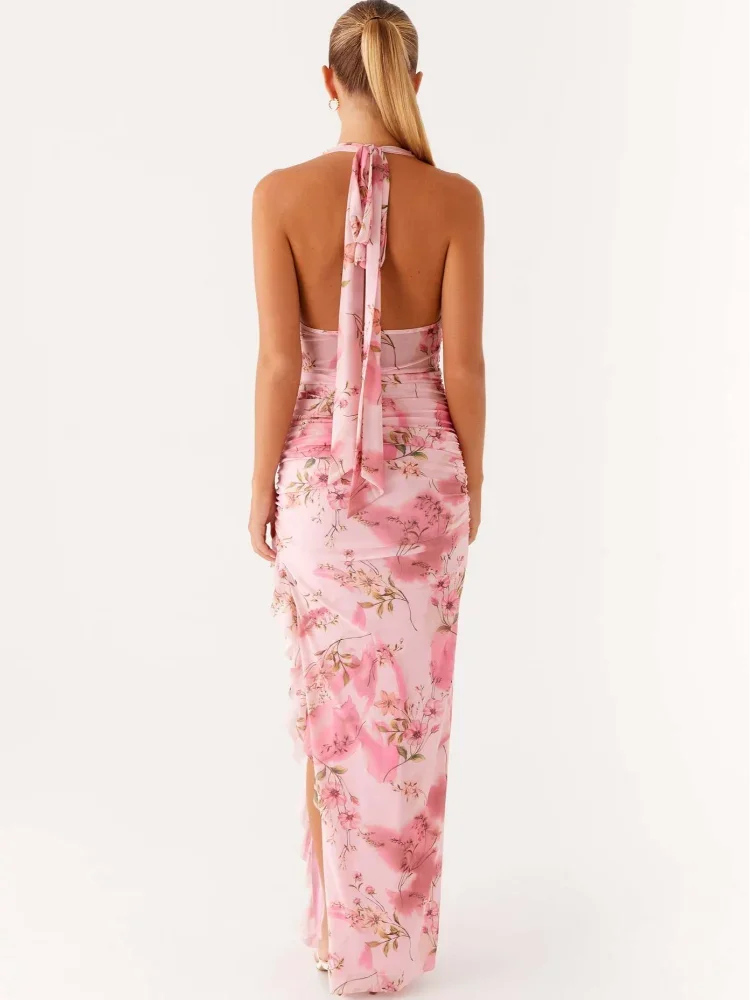 2025 Sexy Flower Printed Women Ruffle Split Dress Sleveless Backless V-neck Bodycon Halter Dresses Lady High Waist Party Robe
2025 Sexy Flower Printed Women Ruffle Split Dress Sleveless Backless V-neck Bodycon Halter Dresses Lady High Waist Party Robe