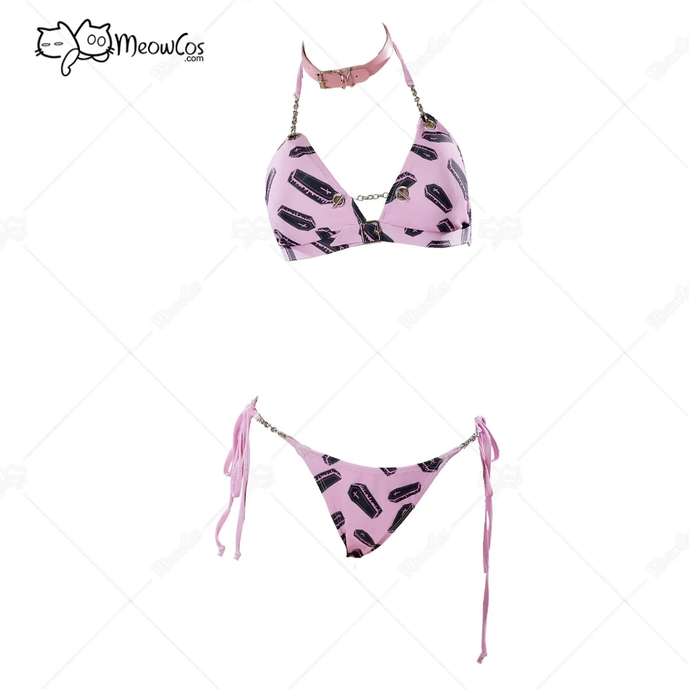 MEOWCOS Women Buried Beauty Gothic Coffin Pattern Two-Piece Swimsuit Pink Bikini Set Punk Style Bathing Suit with Choker
MEOWCOS Women Buried Beauty Gothic Coffin Pattern Two-Piece Swimsuit Pink Bikini Set Punk Style Bathing Suit with Choker