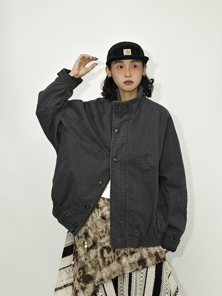 Loose Fit Grey Washed American Style Short Jacket Autumnal Casual Unisex Cotton Workwear Coat with Button Fastening
Loose Fit Grey Washed American Style Short Jacket Autumnal Casual Unisex Cotton Workwear Coat with Button Fastening