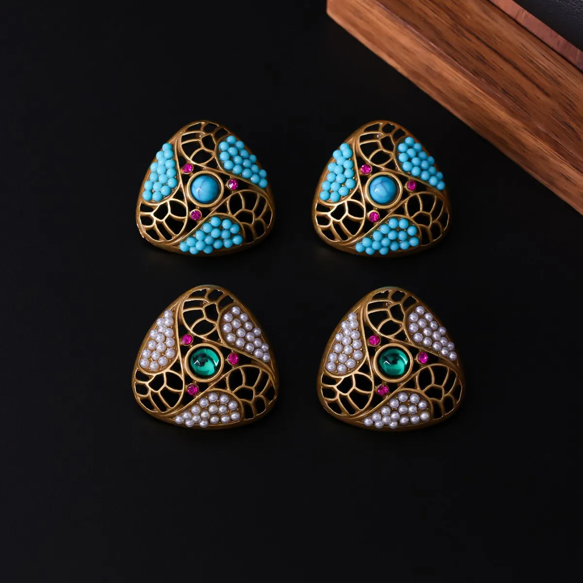 European retro blue turquoise stone earrings medieval vintage artistic esr stud hollow earrings
European retro blue turquoise stone earrings medieval vintage artistic esr stud hollow earrings