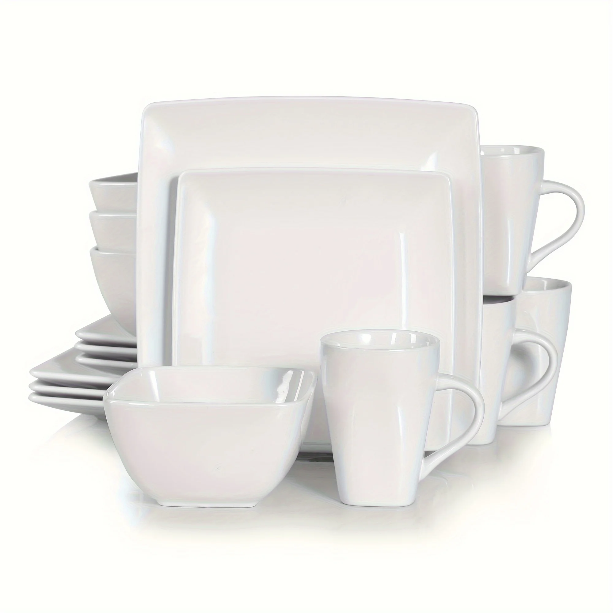 16-Piece White Ceramic Porcelain Square Dinnerware Set With Dinner Plate, Dessert Plate, Bowl, Mug Set For 4 People
16-Piece White Ceramic Porcelain Square Dinnerware Set With Dinner Plate, Dessert Plate, Bowl, Mug Set For 4 People