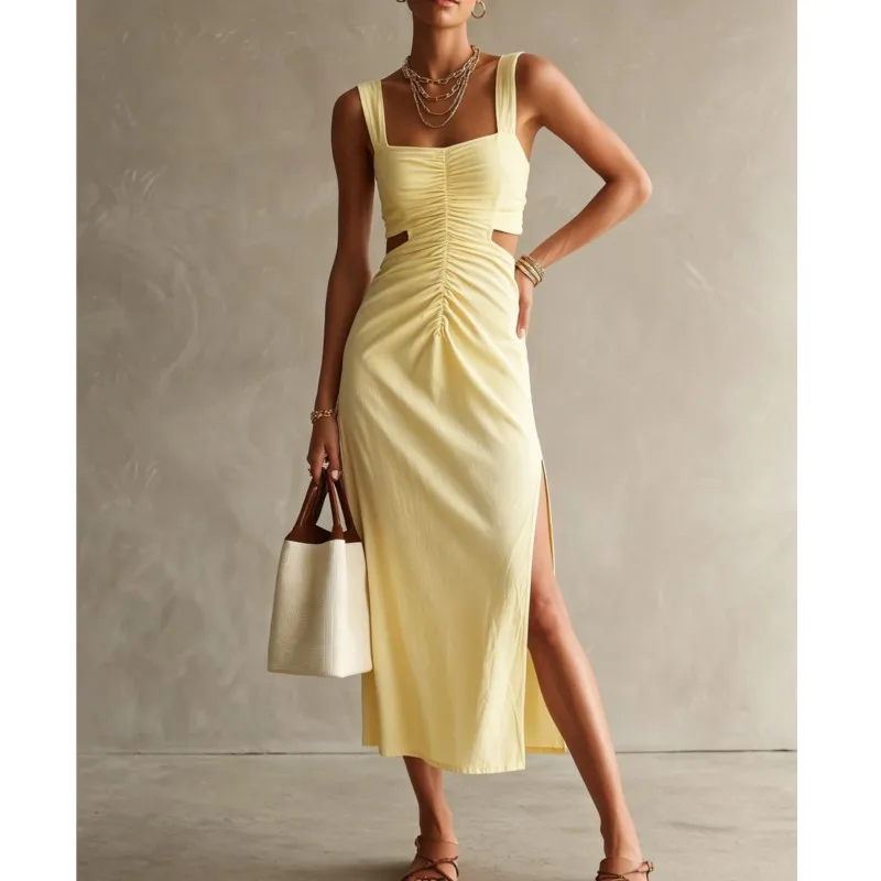 Women's Summer Sling Dress Fashion Solid Color Hollowed Out Pleated Design Loose Dresses Ladies Chic Beach Vacation Vestidos
Women's Summer Sling Dress Fashion Solid Color Hollowed Out Pleated Design Loose Dresses Ladies Chic Beach Vacation Vestidos