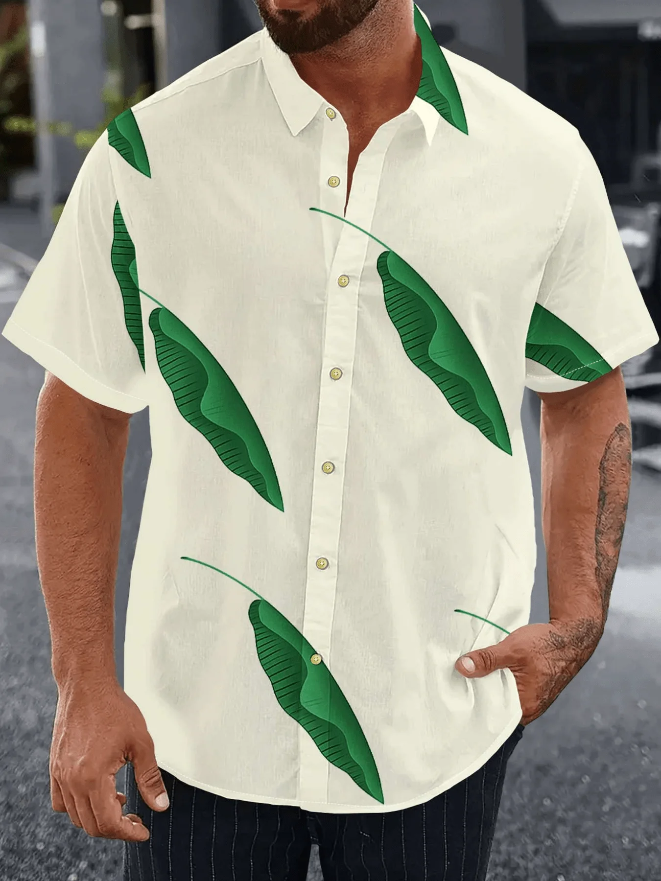 Mens Short Sleeve Button Down Shirt With 3D Banana Leaf Print Casual Beach Wear
Mens Short Sleeve Button Down Shirt With 3D Banana Leaf Print Casual Beach Wear