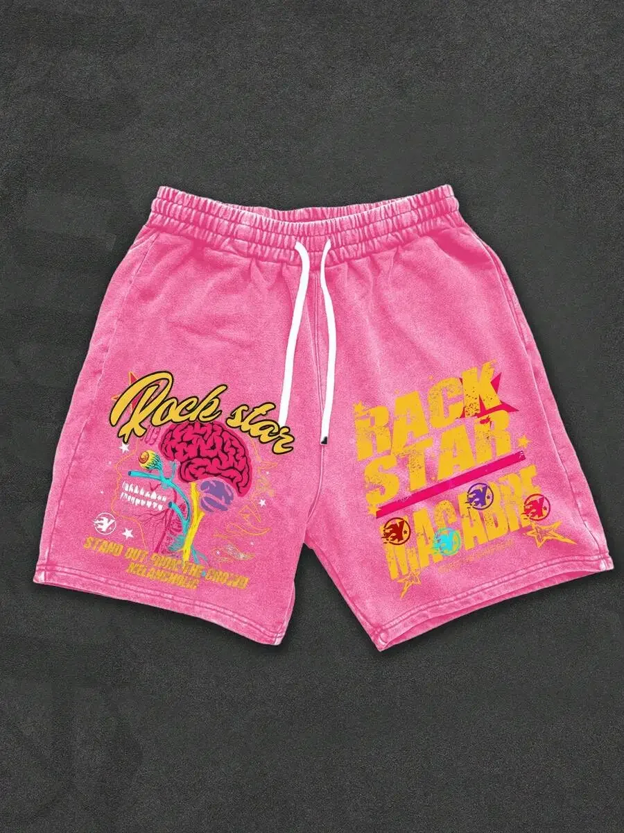 Pink Y2K Graphic Print Shorts With Brain Art Design, Vintage Washed Cotton Loose Fit Summer Wear
Pink Y2K Graphic Print Shorts With Brain Art Design, Vintage Washed Cotton Loose Fit Summer Wear
