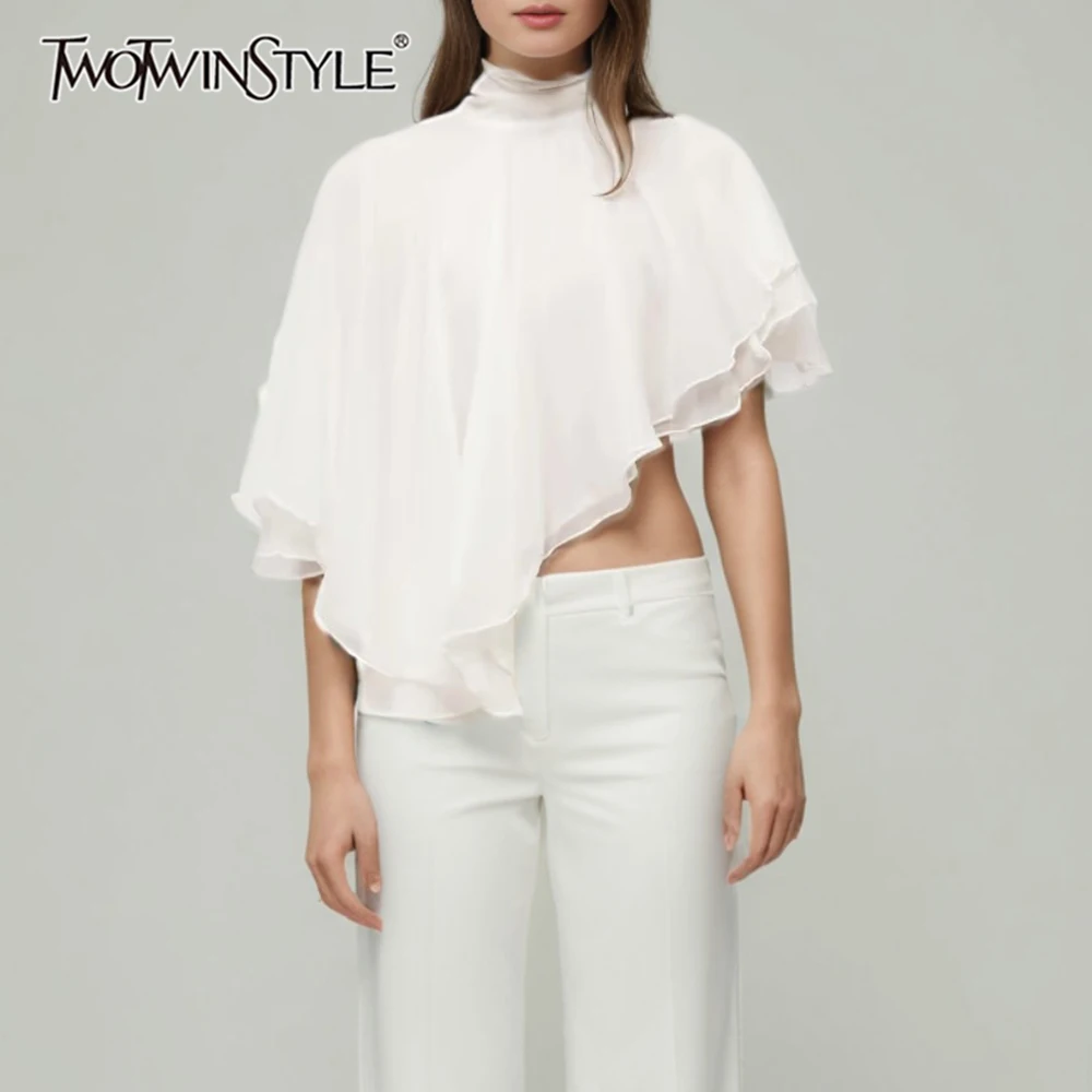 TWOTWINSTYLE Solid Loose Spliced Lace Up Elegant Blouses for Women High Neck Sleeveless Irregular Blouse Female Fashion Clothing
TWOTWINSTYLE Solid Loose Spliced Lace Up Elegant Blouses for Women High Neck Sleeveless Irregular Blouse Female Fashion Clothing