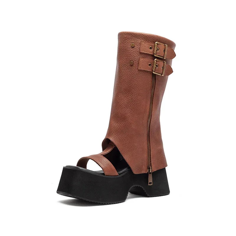 Женские сандалии из натуральной кожи высотой 9,5 см, роскошные, ручной работы, качественные, удобные, летние, 2026 года, с вырезами, на плоской подошве, высокие ботинки до колена
Женские сандалии из натуральной кожи высотой 9,5 см, роскошные, ручной работы, качественные, удобные, летние, 2026 года, с вырезами, на плоской подошве, высокие ботинки до колена