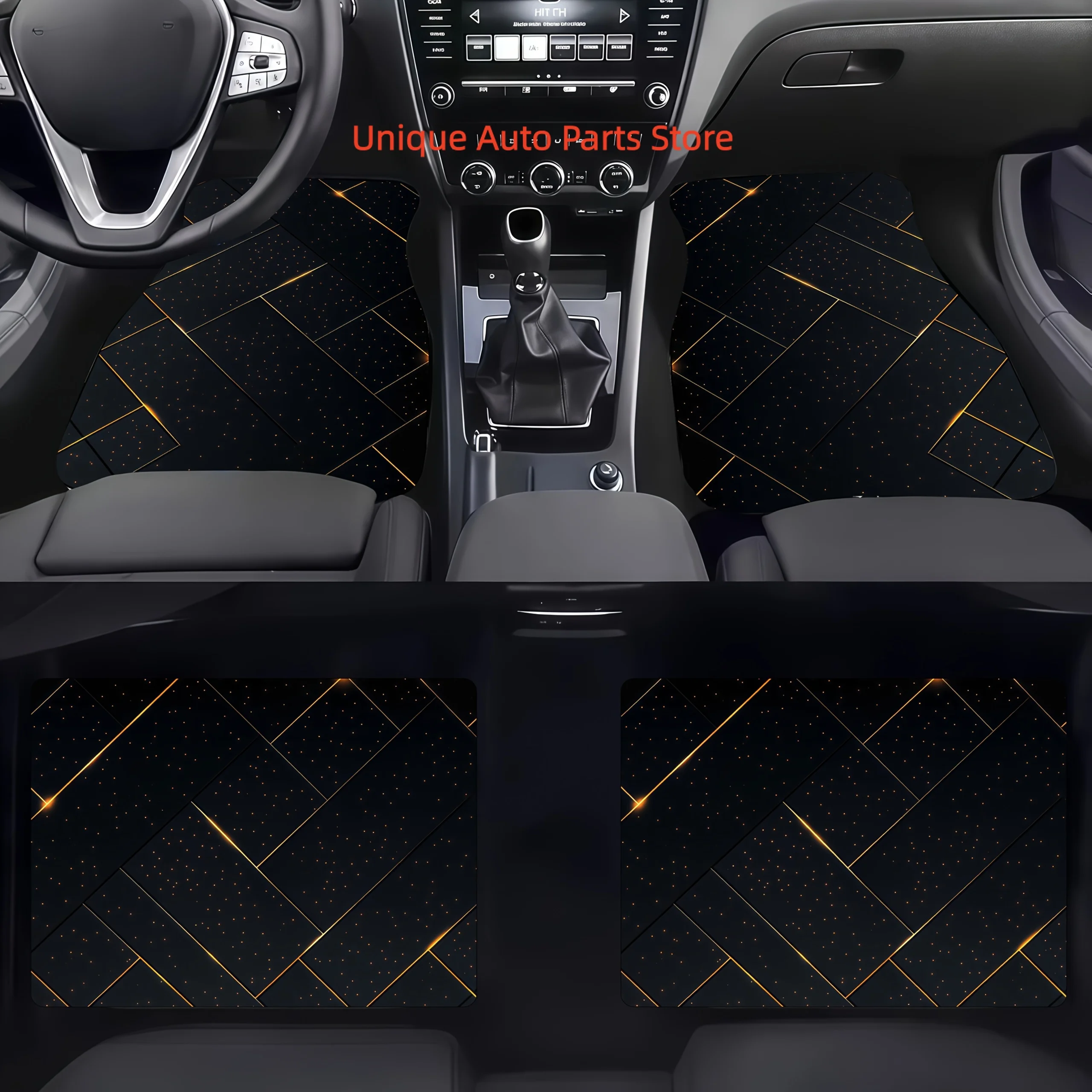 4pcs Car Floor Mats(2Dflat), Material, Black Background with Golden Grid & Dots Pattern, Modern Decorative Design, Suitable for
4pcs Car Floor Mats(2Dflat), Material, Black Background with Golden Grid & Dots Pattern, Modern Decorative Design, Suitable for
