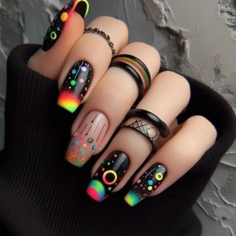 24pcs Black Press on Acrylic Nails Rainbow Gradient Girl Fake Nails with Sticky Tabs Decorations for Nail Tips Paste Nails 2025
24pcs Black Press on Acrylic Nails Rainbow Gradient Girl Fake Nails with Sticky Tabs Decorations for Nail Tips Paste Nails 2025