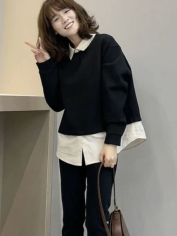 plus Size Casual Versatile Design Loose Women's irt 300 Pou Fat MM Fake Two-Piece irt Sli Age-Defng Autumn Wear
plus Size Casual Versatile Design Loose Women's irt 300 Pou Fat MM Fake Two-Piece irt Sli Age-Defng Autumn Wear