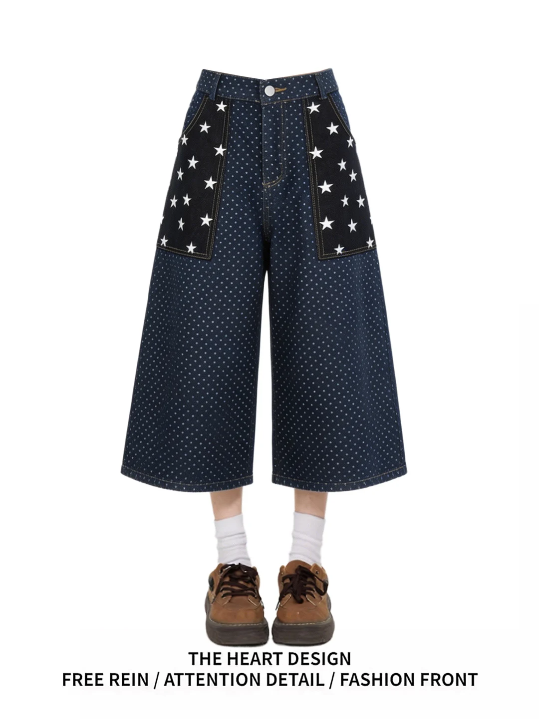 Retro American Polka Dot Deep Blue Star Denim Seven-Foot Pants Women Summer Loose High Waist Casual Anti-Aging Wide Leg Mid-P...
Retro American Polka Dot Deep Blue Star Denim Seven-Foot Pants Women Summer Loose High Waist Casual Anti-Aging Wide Leg Mid-P...