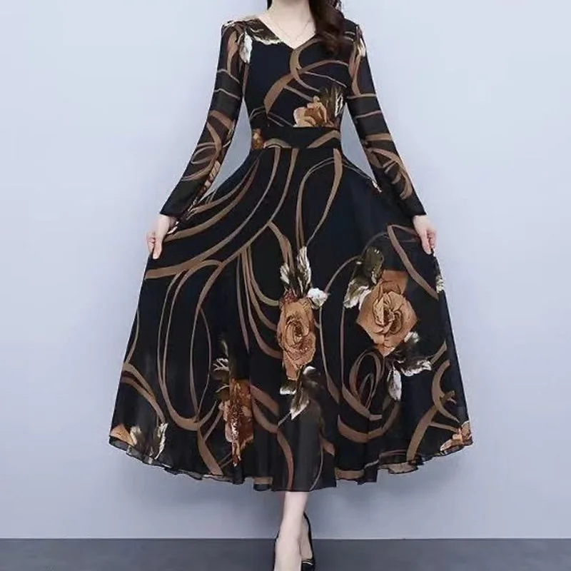 Pullovers Long Sleeve V-neck Printing Casual Korean Women's Clothing Geometric Vintage Temperament Autumn Winter Thin Dresses
Pullovers Long Sleeve V-neck Printing Casual Korean Women's Clothing Geometric Vintage Temperament Autumn Winter Thin Dresses