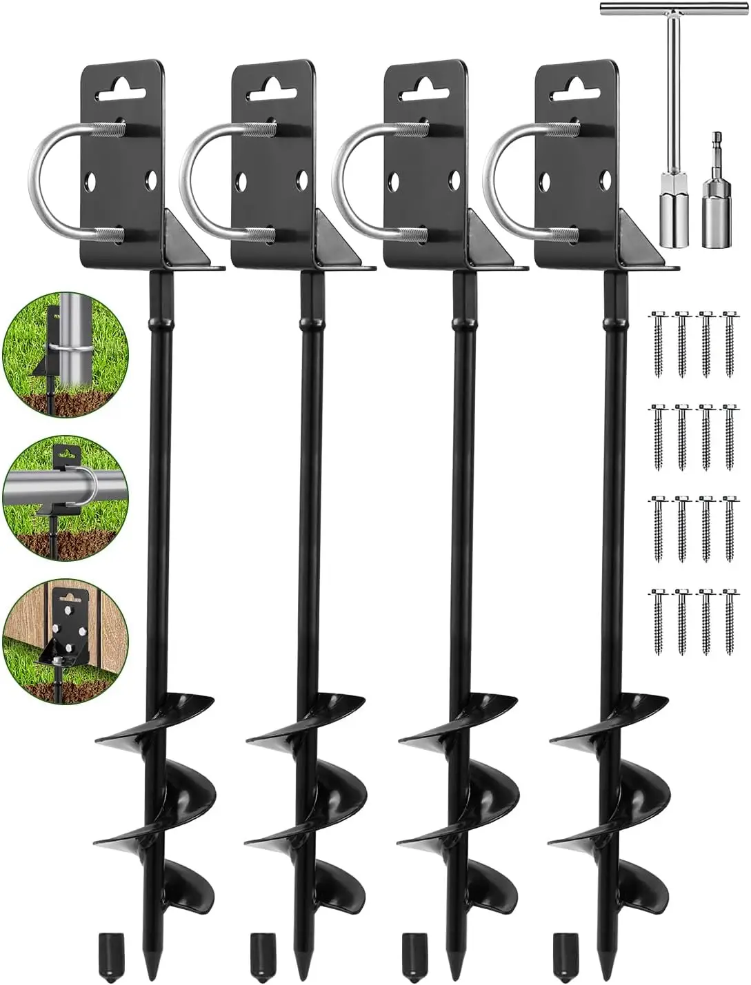 Heavy Duty Ground Anchors Screw-in Set of 4 for Shed, Trampoline, Camping - Includes Drill Bit
Heavy Duty Ground Anchors Screw-in Set of 4 for Shed, Trampoline, Camping - Includes Drill Bit