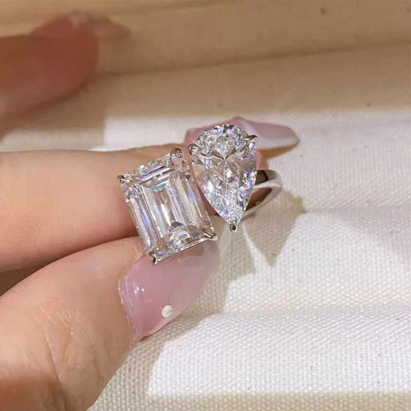 New 925 Sterling Silver White Pear Cut Heart cut Simulated Diamond Wedding Party Open Rings Fine Jewelry Christmas Gifts
New 925 Sterling Silver White Pear Cut Heart cut Simulated Diamond Wedding Party Open Rings Fine Jewelry Christmas Gifts