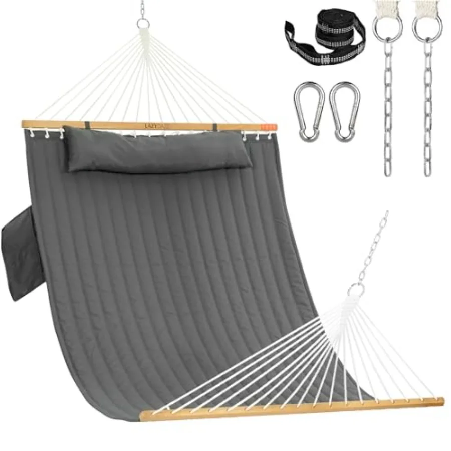 2 Person Double Quilted Fabric Hammock with Spreader Bar Detachable Pillow Side Pocket Carabiners Chains Straps for Outdoor 450
2 Person Double Quilted Fabric Hammock with Spreader Bar Detachable Pillow Side Pocket Carabiners Chains Straps for Outdoor 450