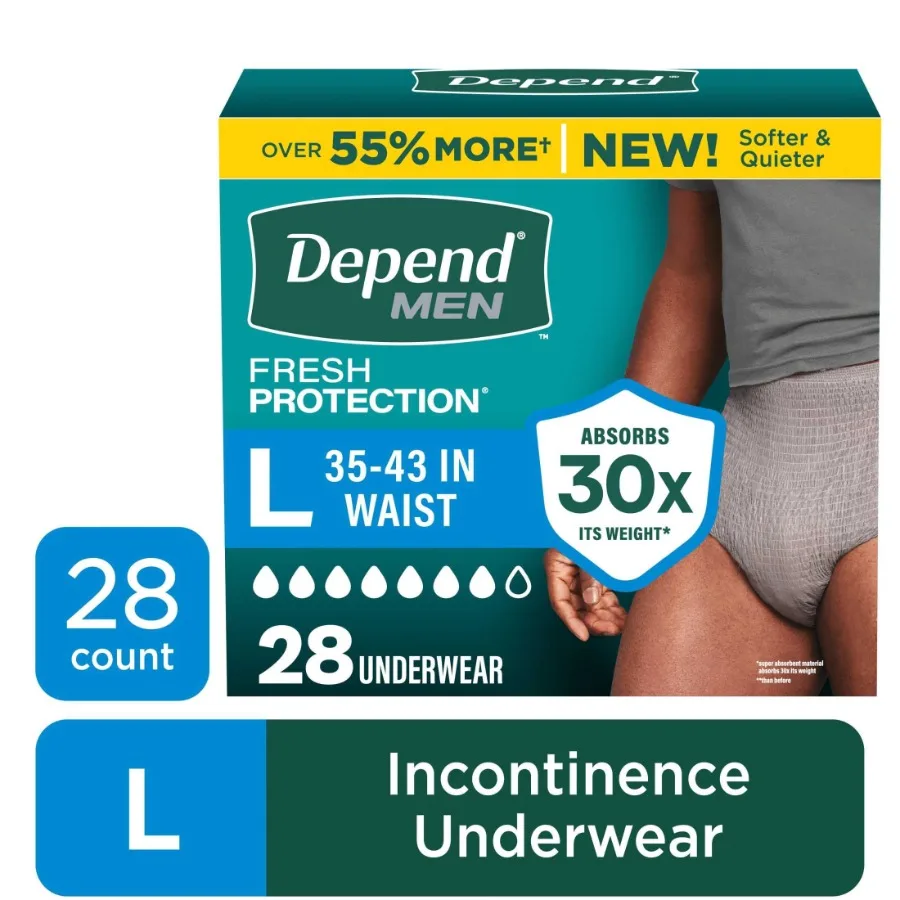 Fresh Protection Incontinence Underwear for Men, Adult Diapers, L, 28 Count
Fresh Protection Incontinence Underwear for Men, Adult Diapers, L, 28 Count