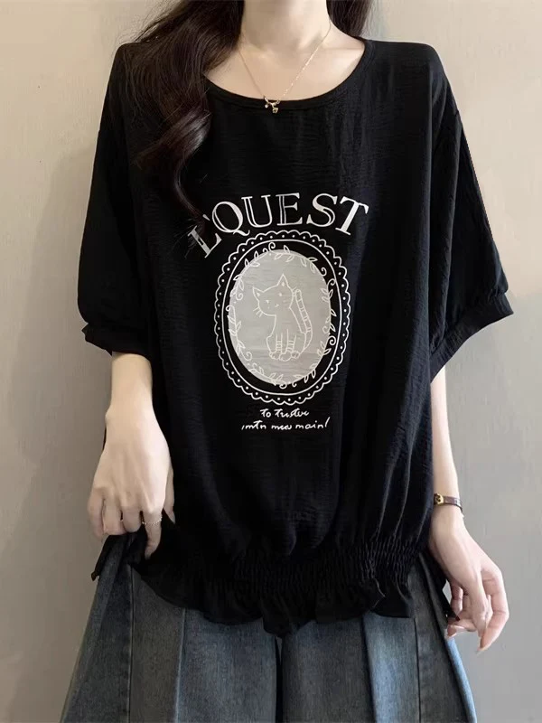 Black Shoulder T-Shirt Women's Loose Summer New Style Korean Version Comfortable plus Size Slimming Top round Neck Short ...
Black Shoulder T-Shirt Women's Loose Summer New Style Korean Version Comfortable plus Size Slimming Top round Neck Short ...