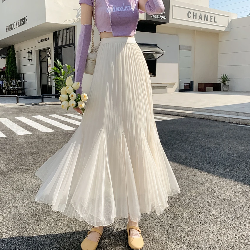 Spring Summer Pleated Elegant Mermaid Mesh Skirt Women Elastic Waist Casual Office Lady High Quality Black Apricot Long Skirts
Spring Summer Pleated Elegant Mermaid Mesh Skirt Women Elastic Waist Casual Office Lady High Quality Black Apricot Long Skirts