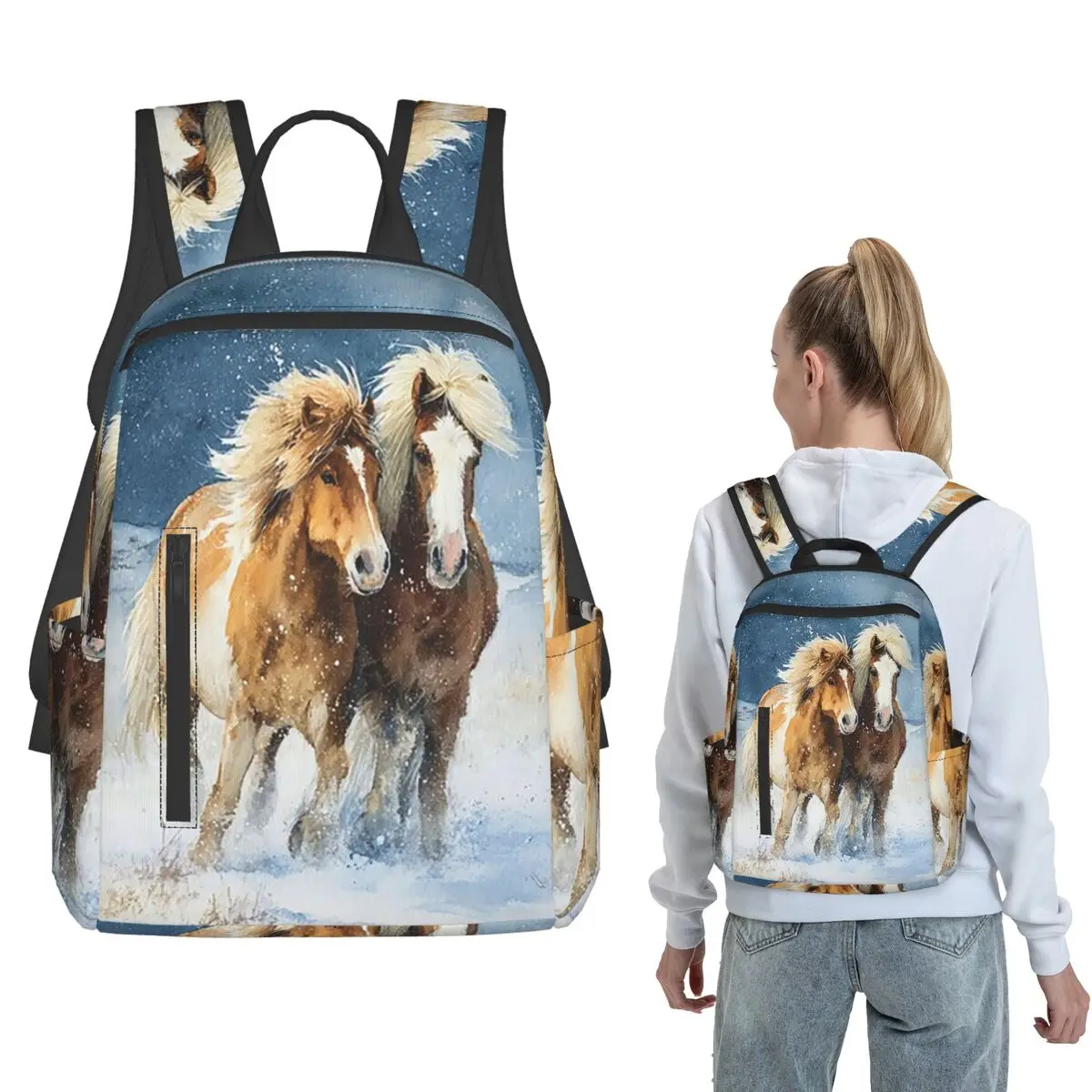 A Pair Of Icelandic Horses Playing In A Snowy Landscape Horses In Motion Backpack Large Capacity BookBag School Bag Shoulder Bag
A Pair Of Icelandic Horses Playing In A Snowy Landscape Horses In Motion Backpack Large Capacity BookBag School Bag Shoulder Bag