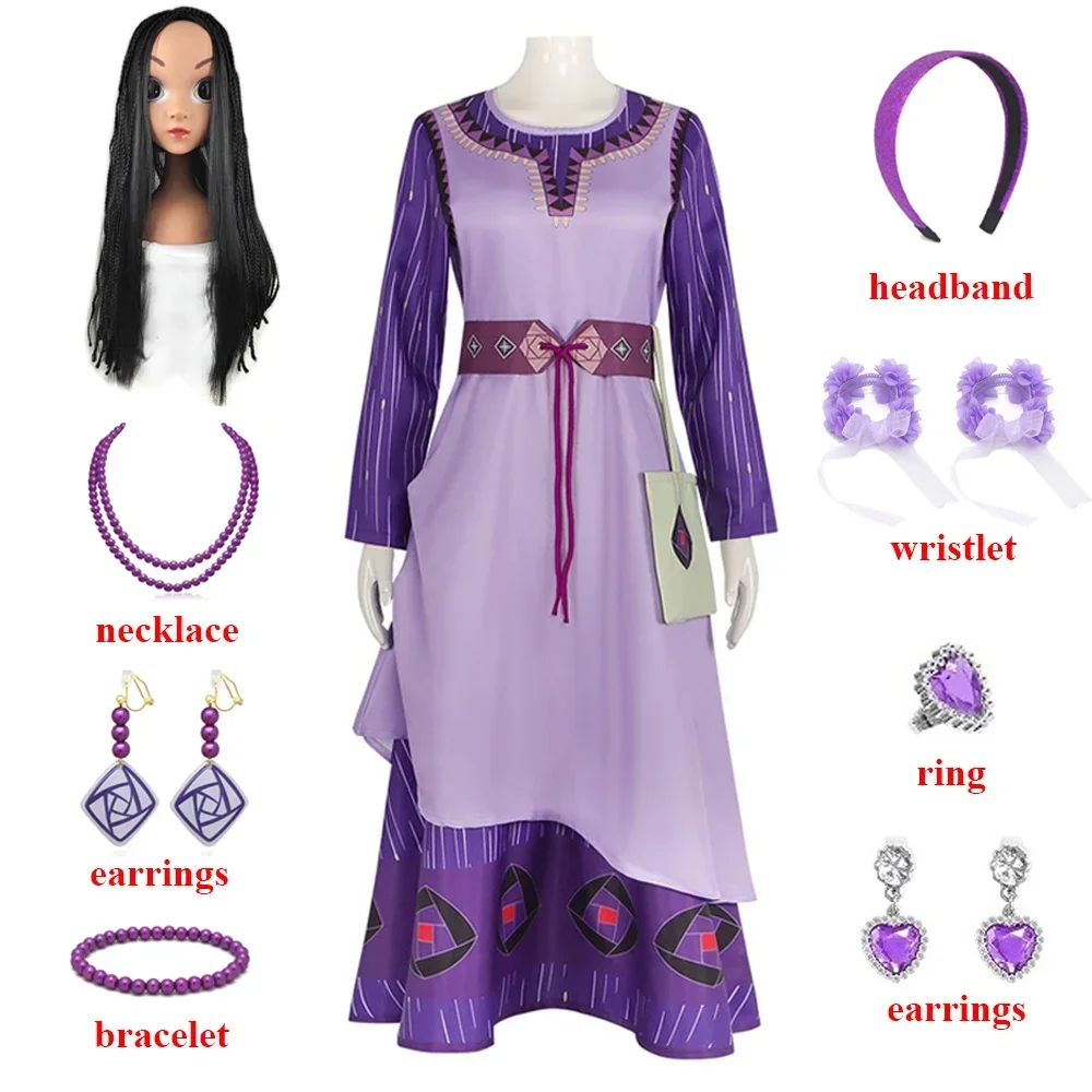 Movie Wish Asha Cosplay Costume Women Purple Long Dress Necklace Earrings Wig Full Set Girls Asha Princess Fancy Dress Halloween
Movie Wish Asha Cosplay Costume Women Purple Long Dress Necklace Earrings Wig Full Set Girls Asha Princess Fancy Dress Halloween