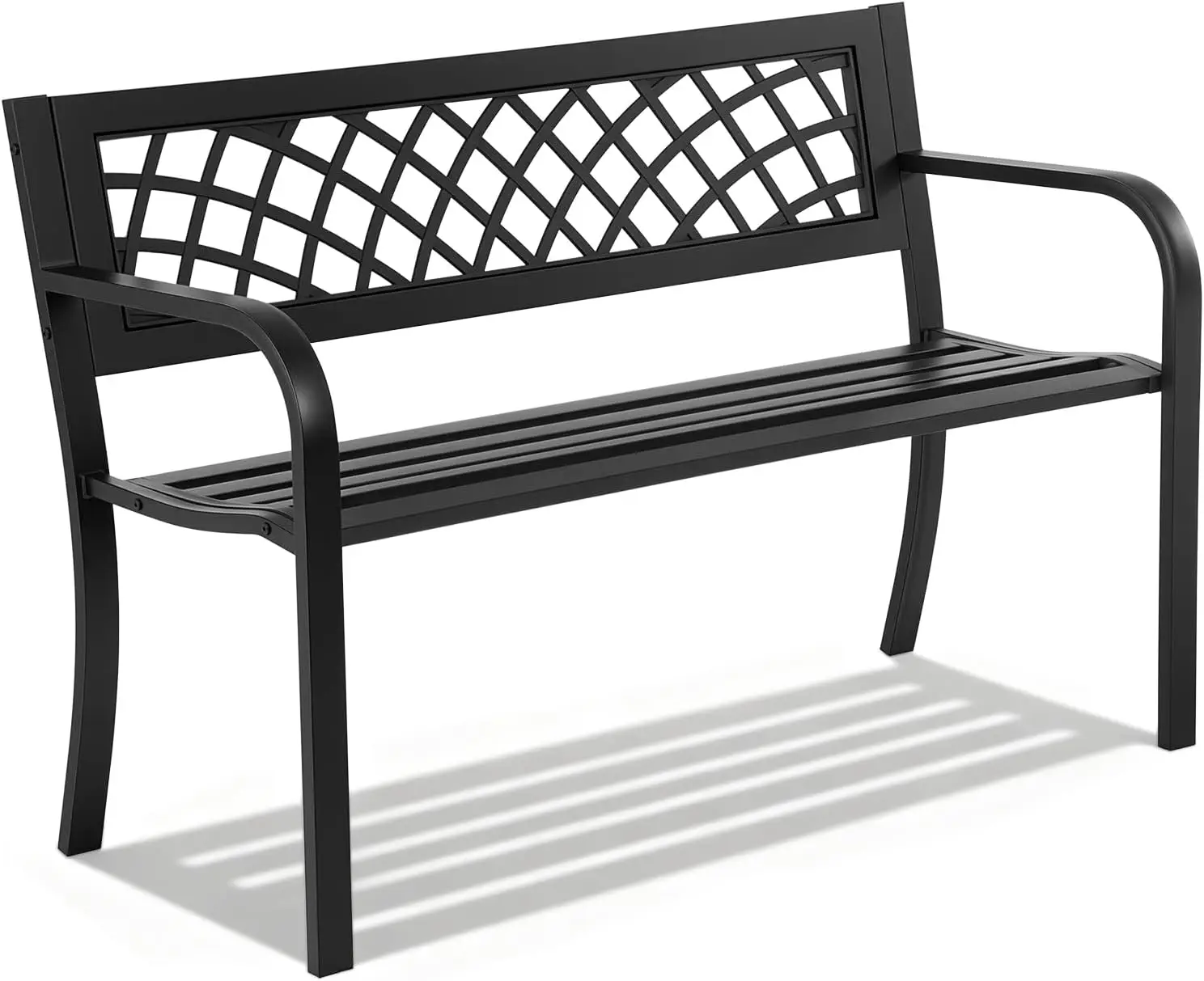 Outdoor Iron Steel Garden Bench with Mesh Pattern, Plastic Backrest Armrests for Lawn Yard Porch Entryway in Black
Outdoor Iron Steel Garden Bench with Mesh Pattern, Plastic Backrest Armrests for Lawn Yard Porch Entryway in Black