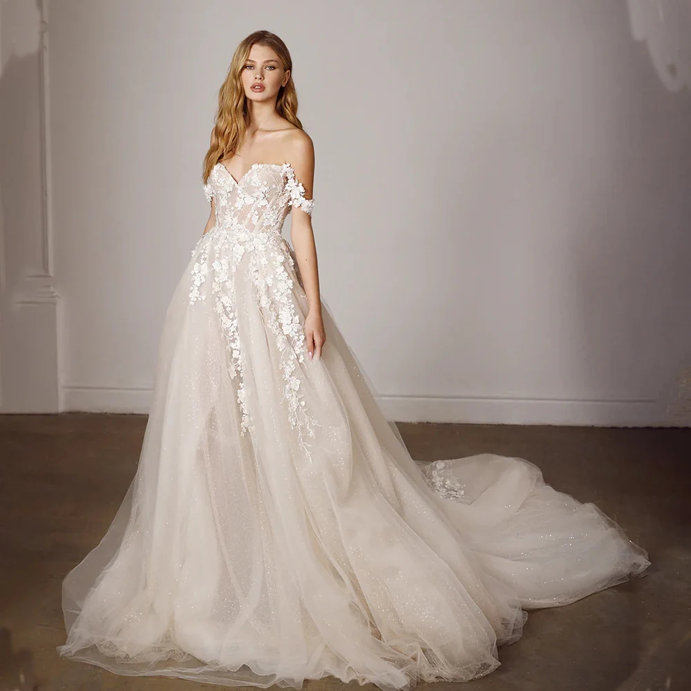 Elegant Off The Shoulder Sweetheart Lace Applique Boho Beach A Line Wedding Dresses Sweep Train Custom Made 2025 Vestido De Noiv
Elegant Off The Shoulder Sweetheart Lace Applique Boho Beach A Line Wedding Dresses Sweep Train Custom Made 2025 Vestido De Noiv