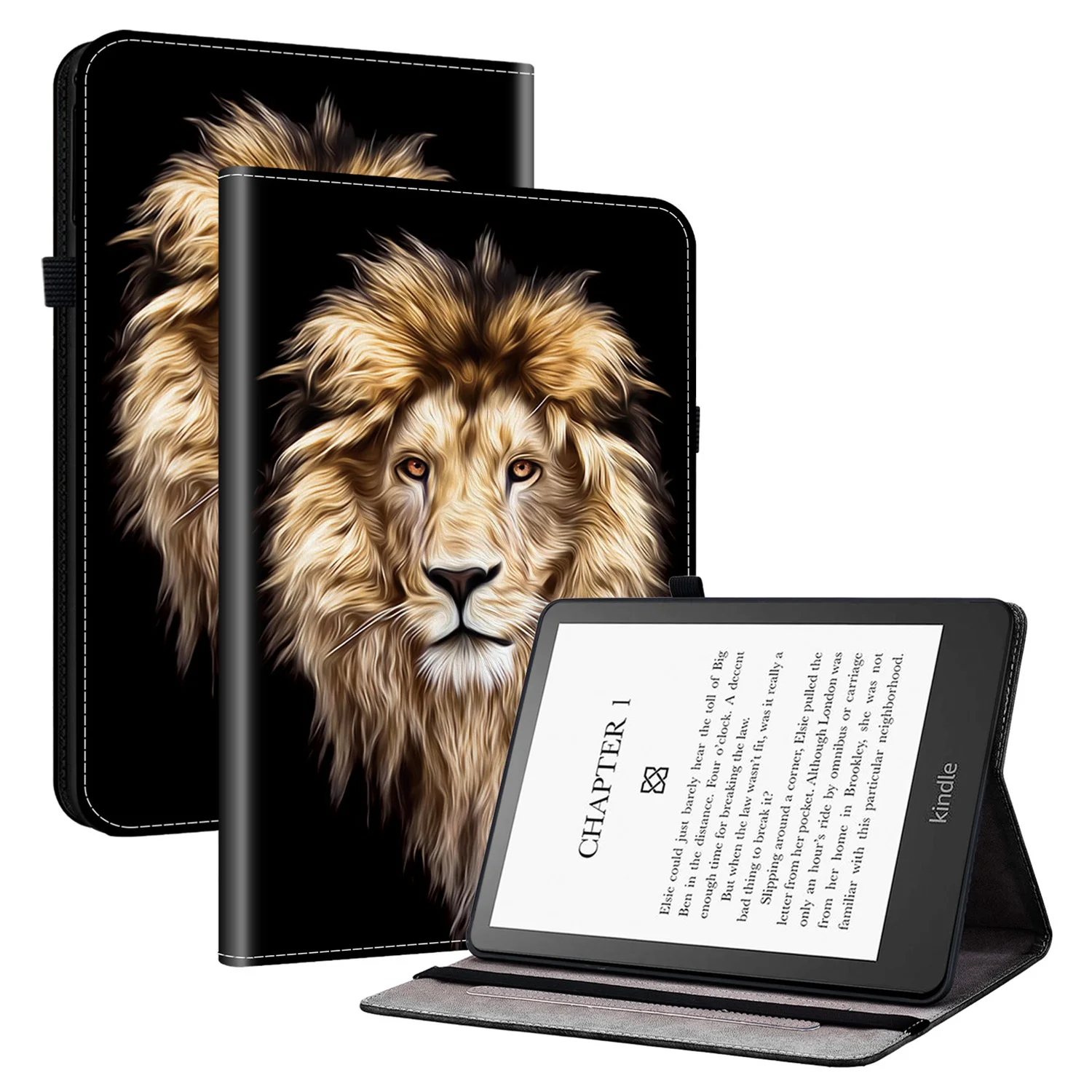 For Amazon Kindle Paperwhite (2021) Leather Case Pattern Printed Stand Tablet Cover with Card Slots - Lion Head
For Amazon Kindle Paperwhite (2021) Leather Case Pattern Printed Stand Tablet Cover with Card Slots - Lion Head