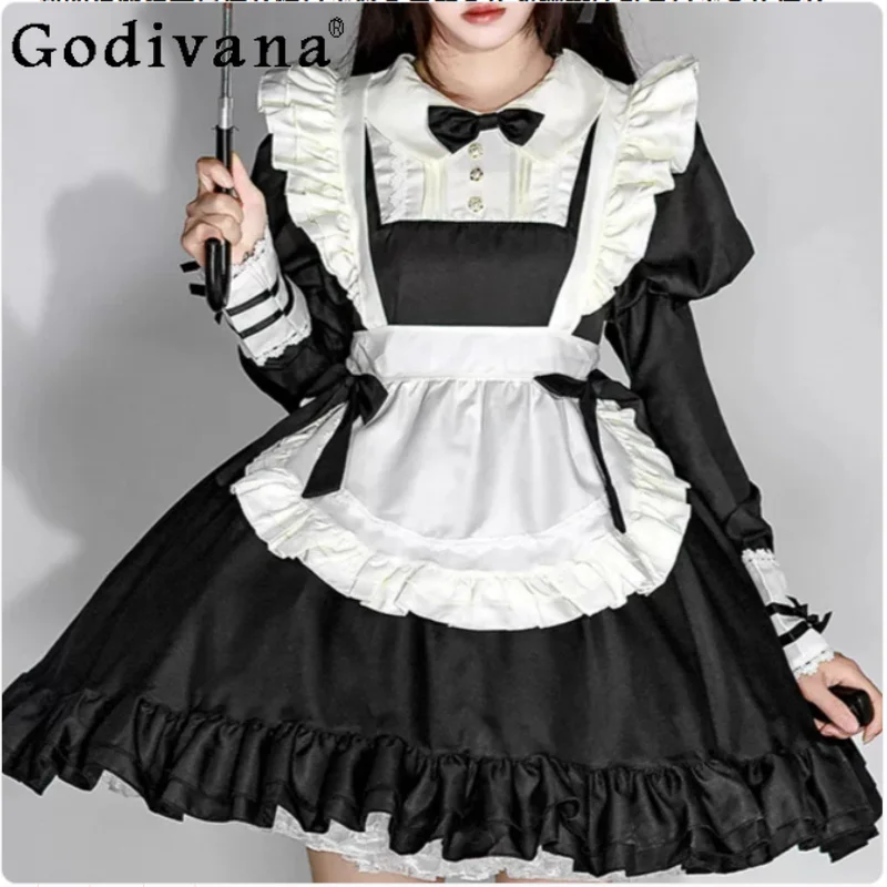 Large Size New Lolita Japanese Slim Fit Lace Maid Black Dress Sweet High Waist A-line Cute Female Peter Pan Collar Cos Dresses
Large Size New Lolita Japanese Slim Fit Lace Maid Black Dress Sweet High Waist A-line Cute Female Peter Pan Collar Cos Dresses