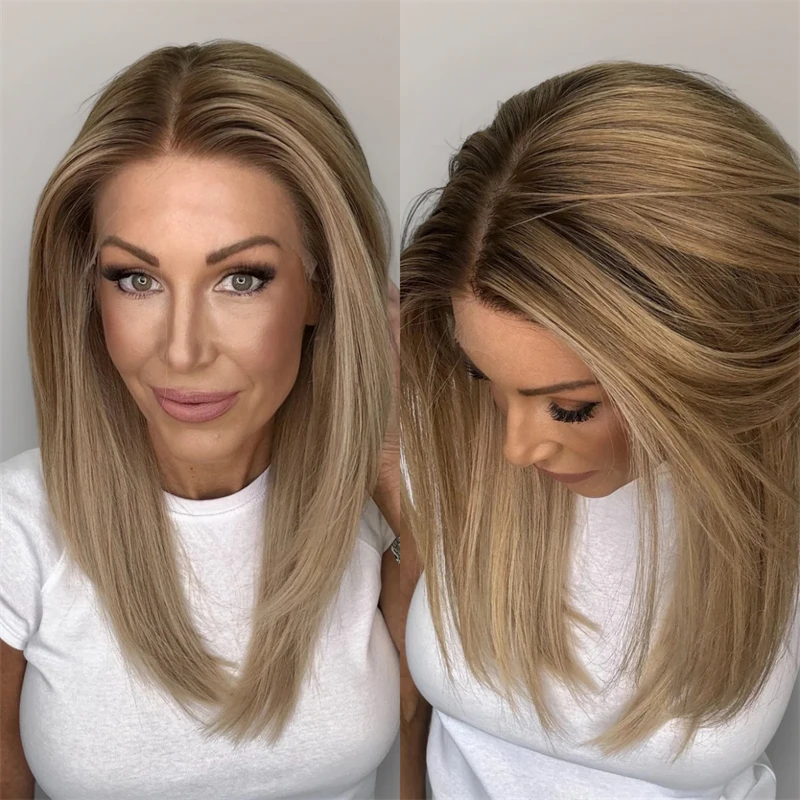 13x4 Free Part Ombre Blonde Brown Synthetic HD Lace Front Wig Heat Resistant Fiber Wig Preplucked Hairline with Baby Hair 14''
13x4 Free Part Ombre Blonde Brown Synthetic HD Lace Front Wig Heat Resistant Fiber Wig Preplucked Hairline with Baby Hair 14''