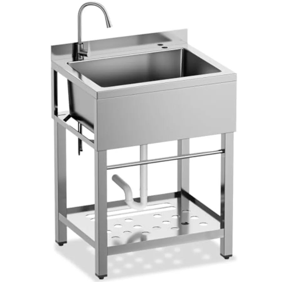 Stainless Steel Utility Sink, 25 Inch Single Bowl Kitchen Sink with Cold Hot Water Pipe Standard P-trap Drainge for Laundry Room
Stainless Steel Utility Sink, 25 Inch Single Bowl Kitchen Sink with Cold Hot Water Pipe Standard P-trap Drainge for Laundry Room