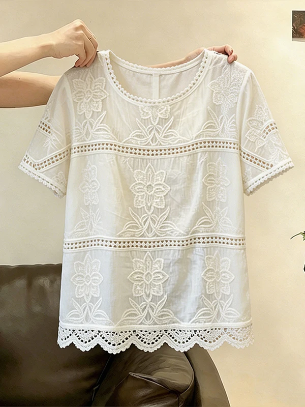 Large Size Hollow out Lace Short Sleeve T-Shirt Women's Fashion Loose Style Summer New Arrival Anti-Aging Top Korean Style Co...
Large Size Hollow out Lace Short Sleeve T-Shirt Women's Fashion Loose Style Summer New Arrival Anti-Aging Top Korean Style Co...