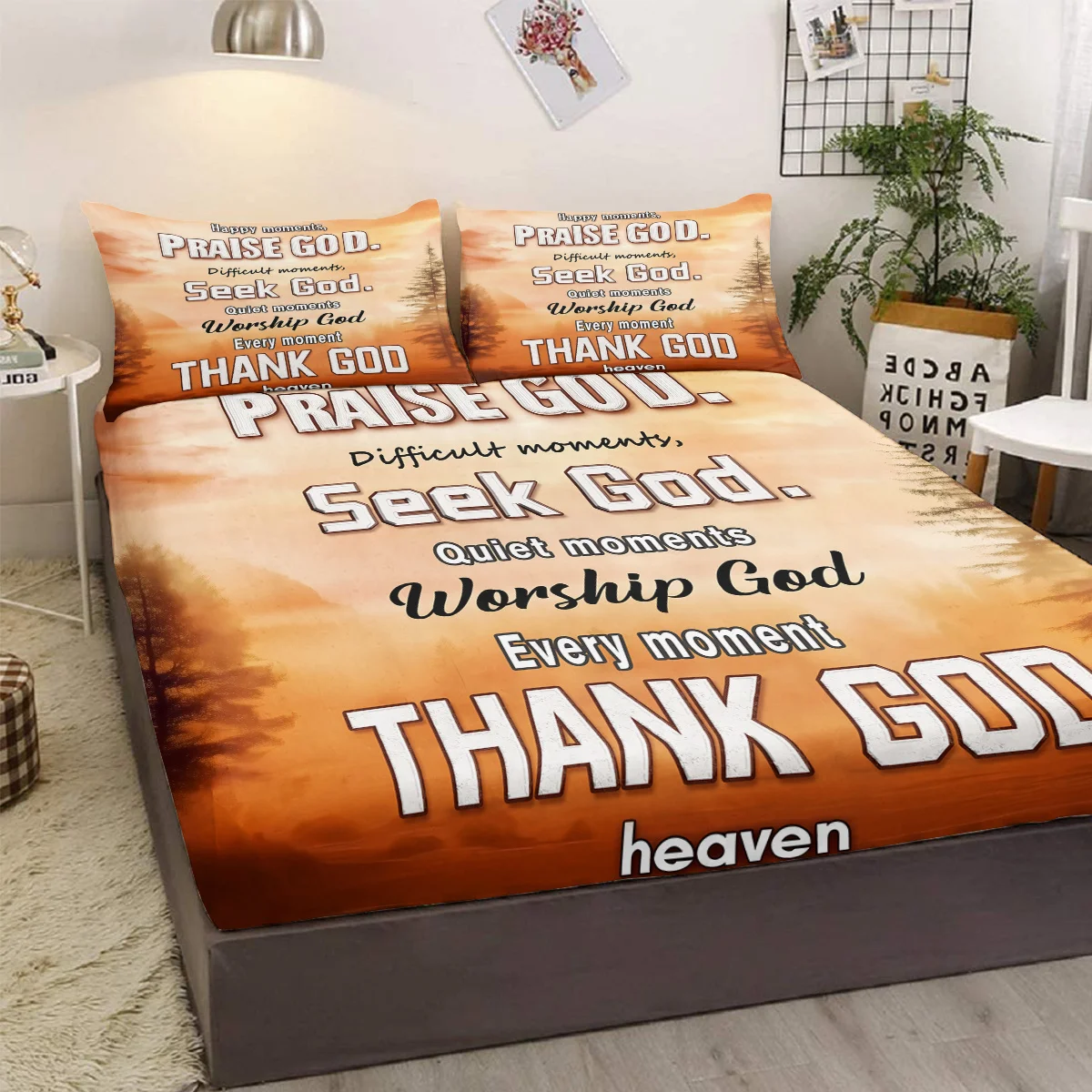 3pcs 100% polyester Sunset Forest Print Bedroom Bedding with 1 Fitted Sheet and 2 Pillowcases
3pcs 100% polyester Sunset Forest Print Bedroom Bedding with 1 Fitted Sheet and 2 Pillowcases