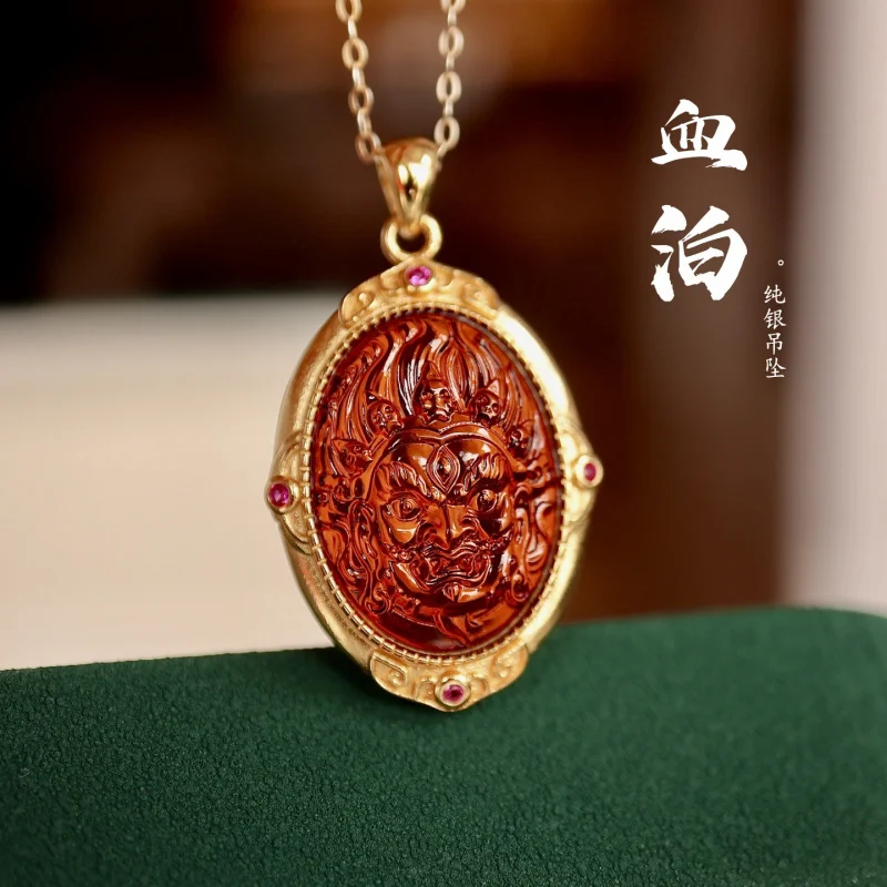 Natural S925 Silver Inlaid Blood Amber Big Black Single Pendant Women
Natural S925 Silver Inlaid Blood Amber Big Black Single Pendant Women