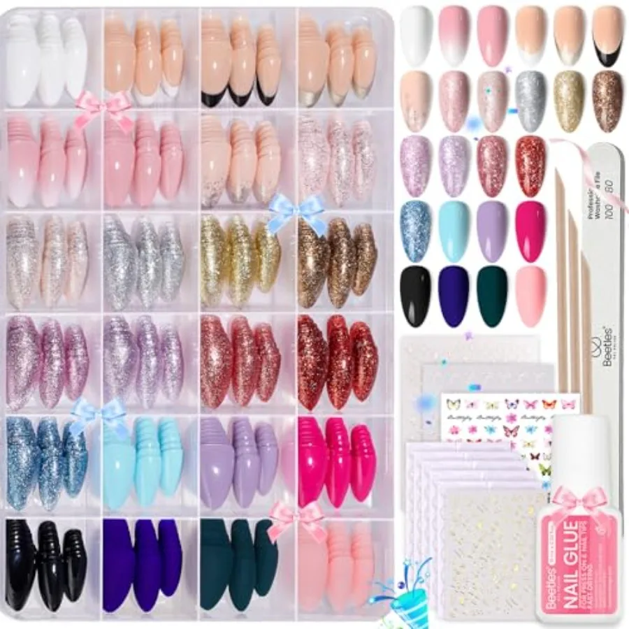 Beetles Press on Nails Kit 720Pcs 24 Colors, Short Almond Press on Nail Glossy Matte Glitter with Nail Glue Nail Tabs Stickers,
Beetles Press on Nails Kit 720Pcs 24 Colors, Short Almond Press on Nail Glossy Matte Glitter with Nail Glue Nail Tabs Stickers,