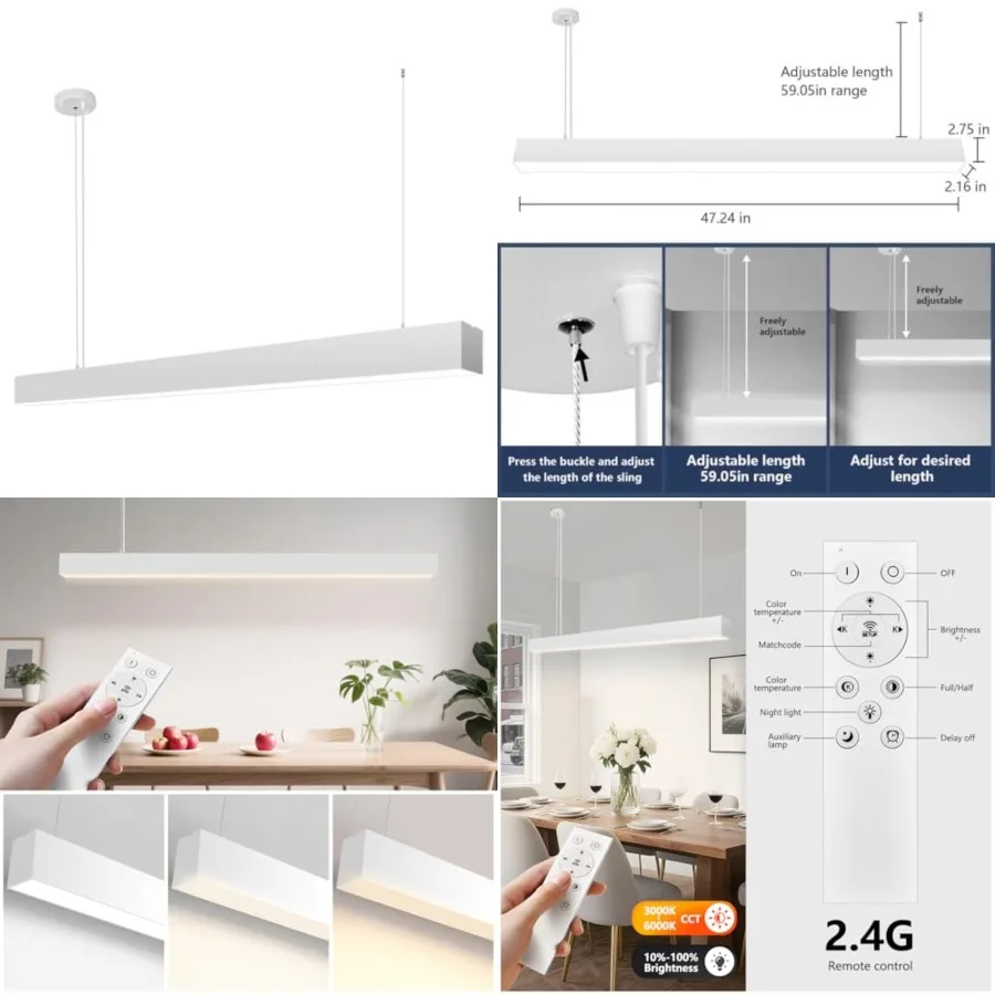 5570 4-FT Linear LED Light, 2.4G Remote Control Linear Pendant Light Fixture. Adjustable Color Temperature of 3000-6000K, Suita
5570 4-FT Linear LED Light, 2.4G Remote Control Linear Pendant Light Fixture. Adjustable Color Temperature of 3000-6000K, Suita