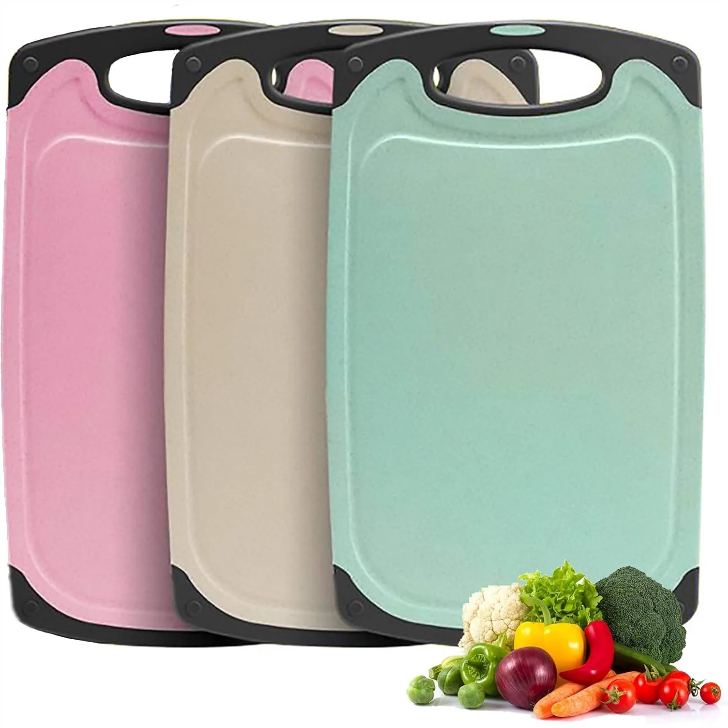3 Piece Wheat Straw Cutting Board Set with Juice Grooves, BPA Free Non Slip Dishwasher Safe Chopping Boards for Kitchen, Beige
3 Piece Wheat Straw Cutting Board Set with Juice Grooves, BPA Free Non Slip Dishwasher Safe Chopping Boards for Kitchen, Beige