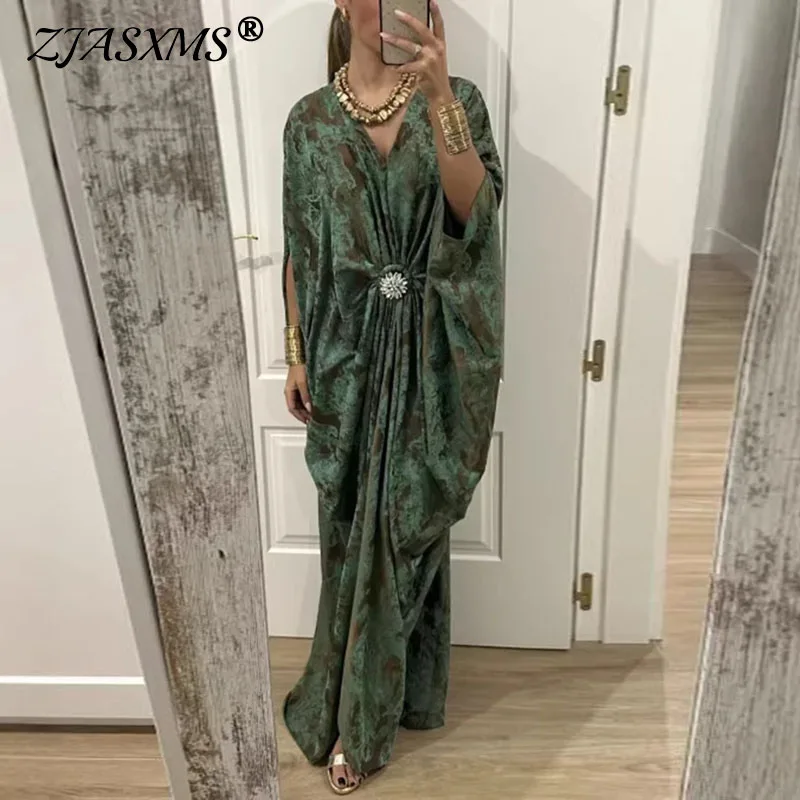 Spring Elegant Abstract Print Kaftan Dress Women's V Neck Batwing Sleeve Maxi Dress Bohemian Vacation Ruched Waist Evening Gowns
Spring Elegant Abstract Print Kaftan Dress Women's V Neck Batwing Sleeve Maxi Dress Bohemian Vacation Ruched Waist Evening Gowns