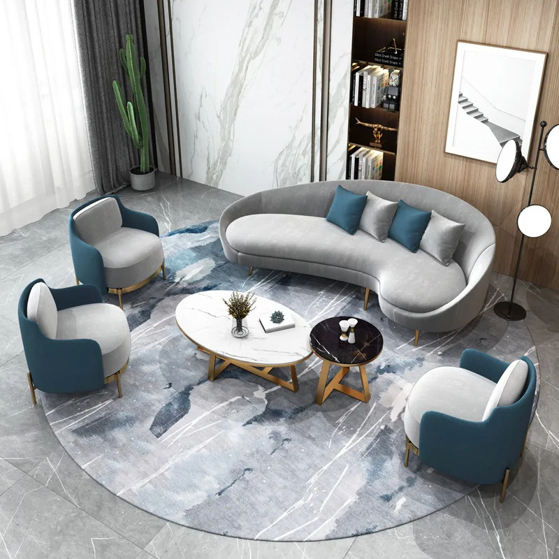 Nordic Hotel Lobby Fabric Sofa Coffee Table Combination Modern Light Luxury Arc Creative Sales Office Meeting Customers 
Nordic Hotel Lobby Fabric Sofa Coffee Table Combination Modern Light Luxury Arc Creative Sales Office Meeting Customers