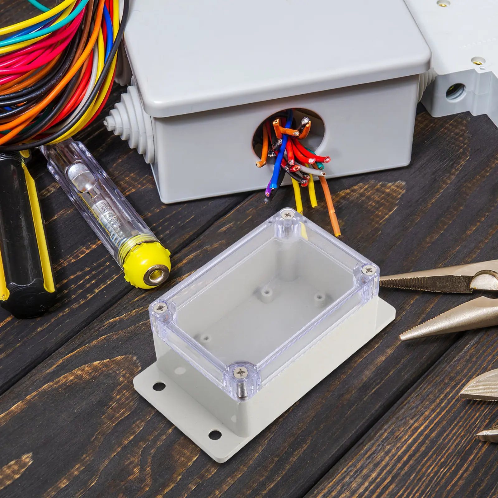 3Sets Waterproof Clear Plastic Electrical Junction Box Watertight Dustproof Outdoor Distribution Box for Public Areas
3Sets Waterproof Clear Plastic Electrical Junction Box Watertight Dustproof Outdoor Distribution Box for Public Areas