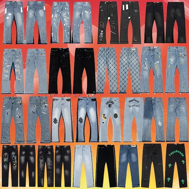 American High Street Flared Jeans Men Paint Splatter Graffiti Distressed Patchwork Loose Casual Denim Pants Trendy Long Trousers
American High Street Flared Jeans Men Paint Splatter Graffiti Distressed Patchwork Loose Casual Denim Pants Trendy Long Trousers