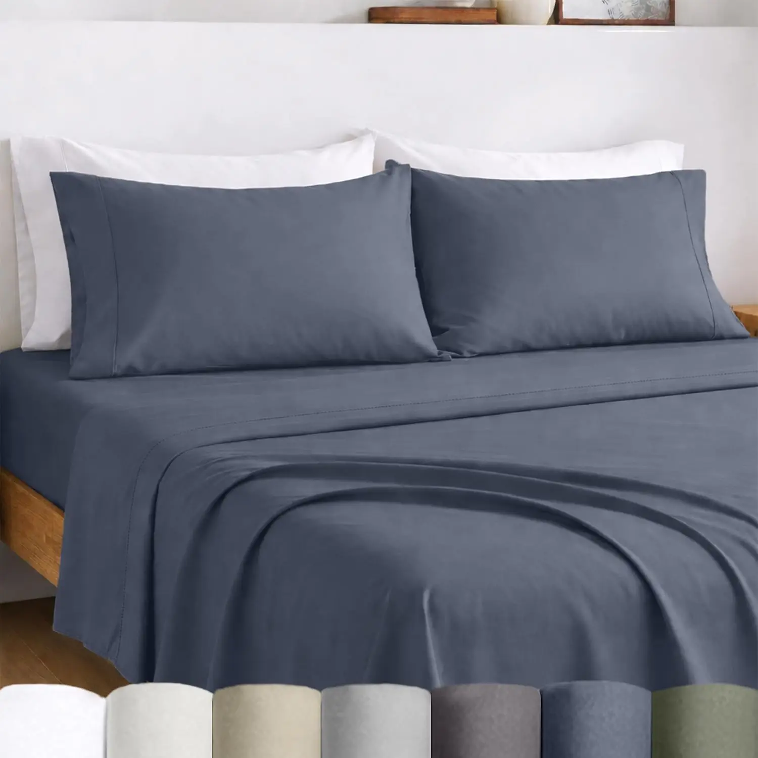 Queen Deep Pocket Sheet Set - 100% Egyptian Cotton Percale, Lightweight & Crisp, Mineral Blue (Grey Tone)
Queen Deep Pocket Sheet Set - 100% Egyptian Cotton Percale, Lightweight & Crisp, Mineral Blue (Grey Tone)