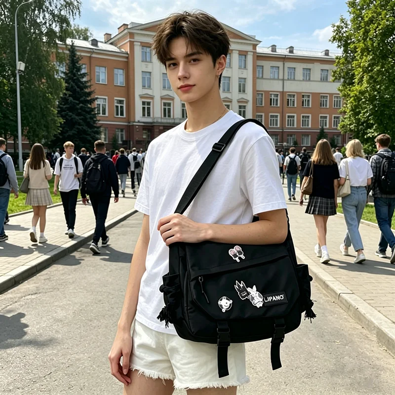 Chic Multiple Pocket Nylon Shoulder Crossbody Bags with Badge Casual School Travel Messenger Bag for Teenager Students Daily Use
Chic Multiple Pocket Nylon Shoulder Crossbody Bags with Badge Casual School Travel Messenger Bag for Teenager Students Daily Use