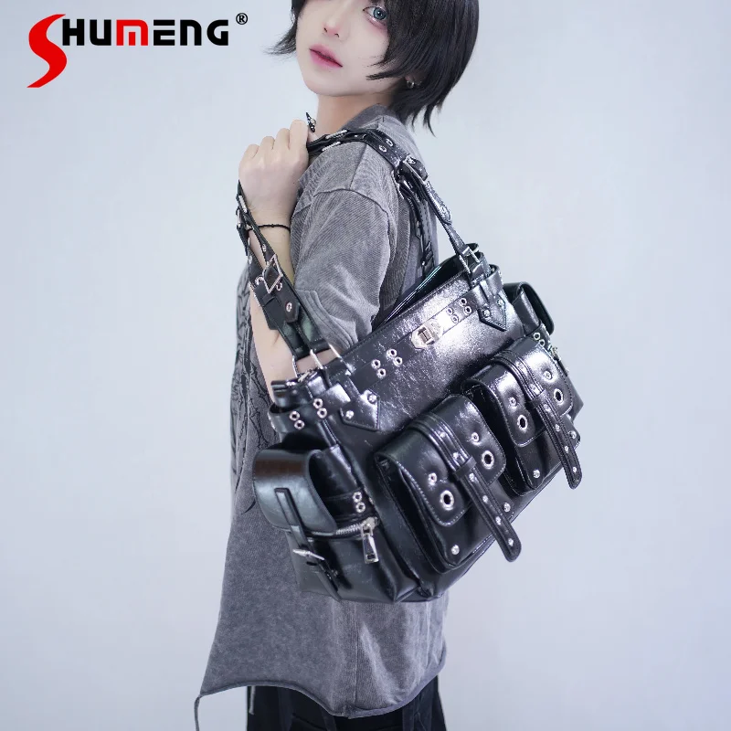 2 Way Large Capacity Shopping Bag Multi-pocket Crossbody Bag Punk Style Black Detachable Shoulder Strap Multifunctional Backpack
2 Way Large Capacity Shopping Bag Multi-pocket Crossbody Bag Punk Style Black Detachable Shoulder Strap Multifunctional Backpack
