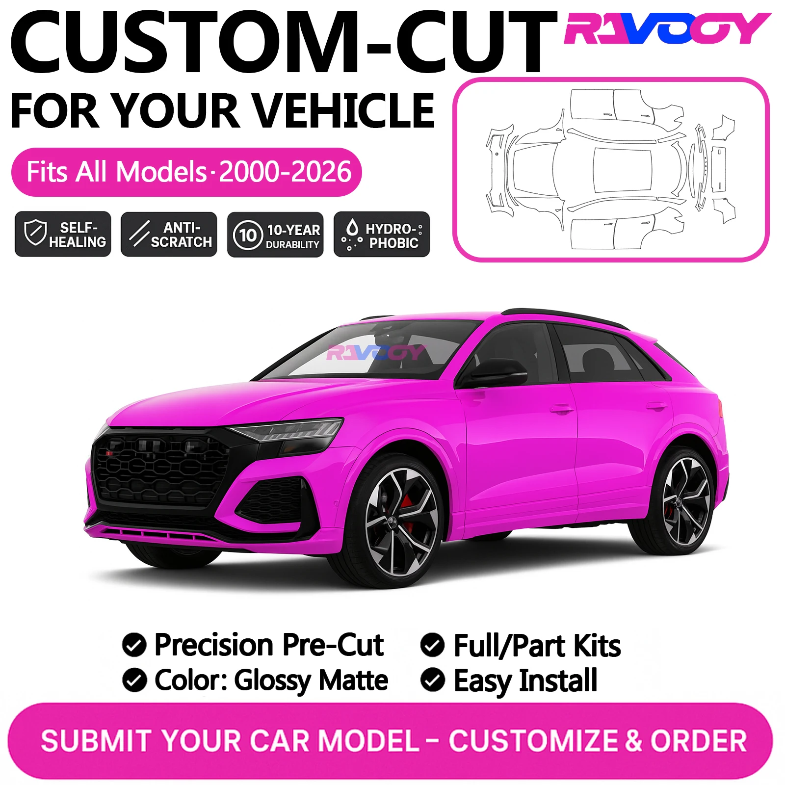 Custom Precut PPF Kit For Audi RSQ3 RSQ8 SQ2 SQ7 SQ5 2024–2026 Paint Protection Film Gloss Matte Full car kit Front bumper kit
Custom Precut PPF Kit For Audi RSQ3 RSQ8 SQ2 SQ7 SQ5 2024–2026 Paint Protection Film Gloss Matte Full car kit Front bumper kit