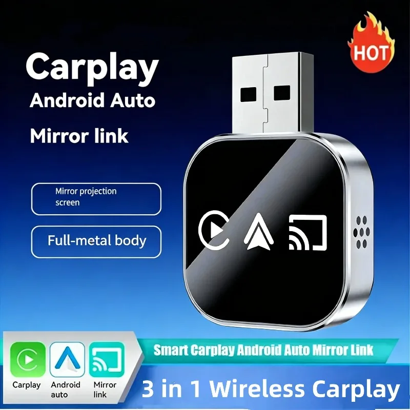 Адаптер 3-в-1 для беспроводного CarPlay и Mirror Link: мгновенное беспроводное подключение (из проводного в беспроводной), Plug & Play для проводного CarPlay
Адаптер 3-в-1 для беспроводного CarPlay и Mirror Link: мгновенное беспроводное подключение (из проводного в беспроводной), Plug & Play для проводного CarPlay