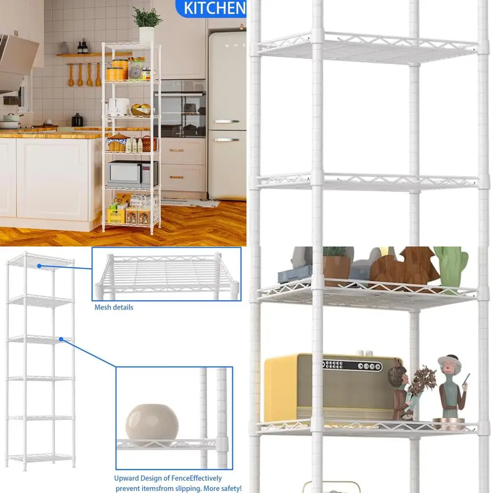 Adjustable 6-Tier Steel Shelving Unit for Home Storage - White, 11.7x16.8x63
Adjustable 6-Tier Steel Shelving Unit for Home Storage - White, 11.7x16.8x63