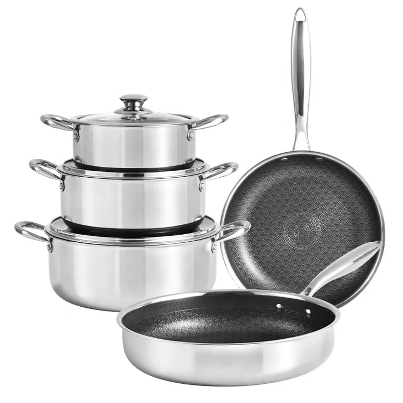Wholesale and Retail 8Pcs Coated Non-stick Cookware Induction Pots and Pan Set 3ply Honeycomb Non-Stick Cooking Pan
Wholesale and Retail 8Pcs Coated Non-stick Cookware Induction Pots and Pan Set 3ply Honeycomb Non-Stick Cooking Pan