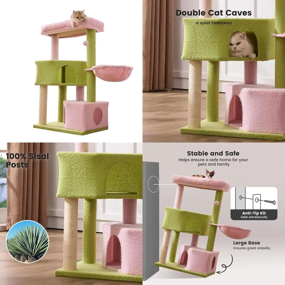 Sturdy 41 Pink & Green Cat Tower for Medium to Large Cats, Washable Top Perches, Space-Efficient for Apartments, Easy Assembly
Sturdy 41 Pink & Green Cat Tower for Medium to Large Cats, Washable Top Perches, Space-Efficient for Apartments, Easy Assembly