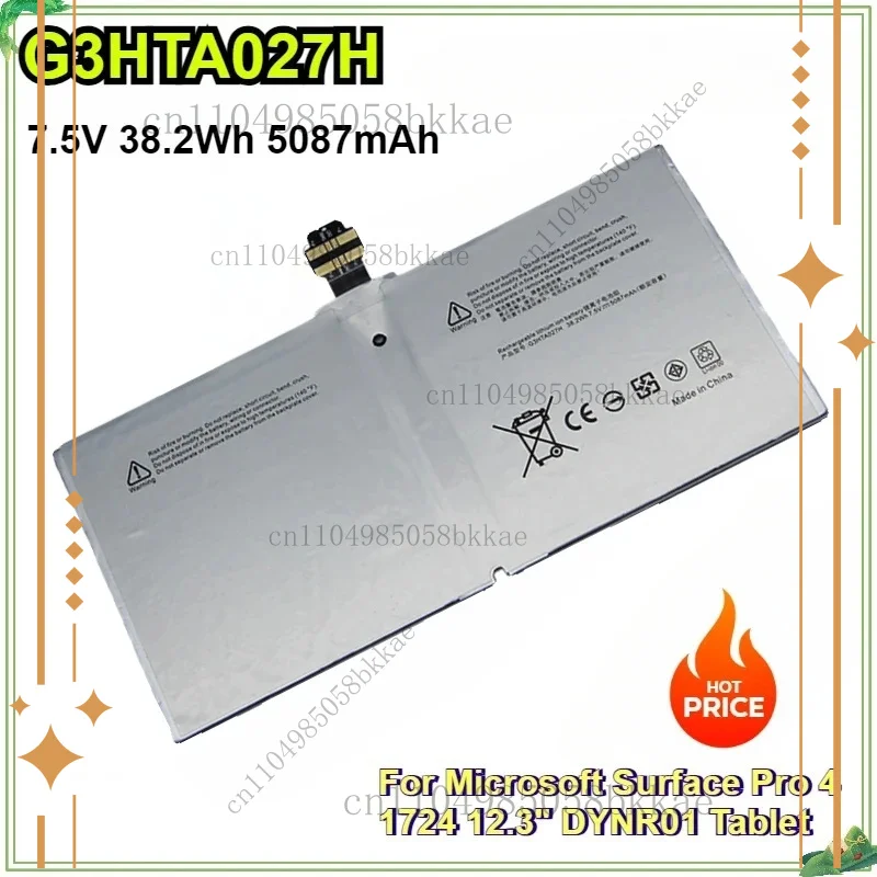 G3HTA027H 7.5V 38.2Wh/5087mAh Laptop Battery for Microsoft Surface Pro 4 1724 12.3" DYNR01 Tablet
G3HTA027H 7.5V 38.2Wh/5087mAh Laptop Battery for Microsoft Surface Pro 4 1724 12.3" DYNR01 Tablet