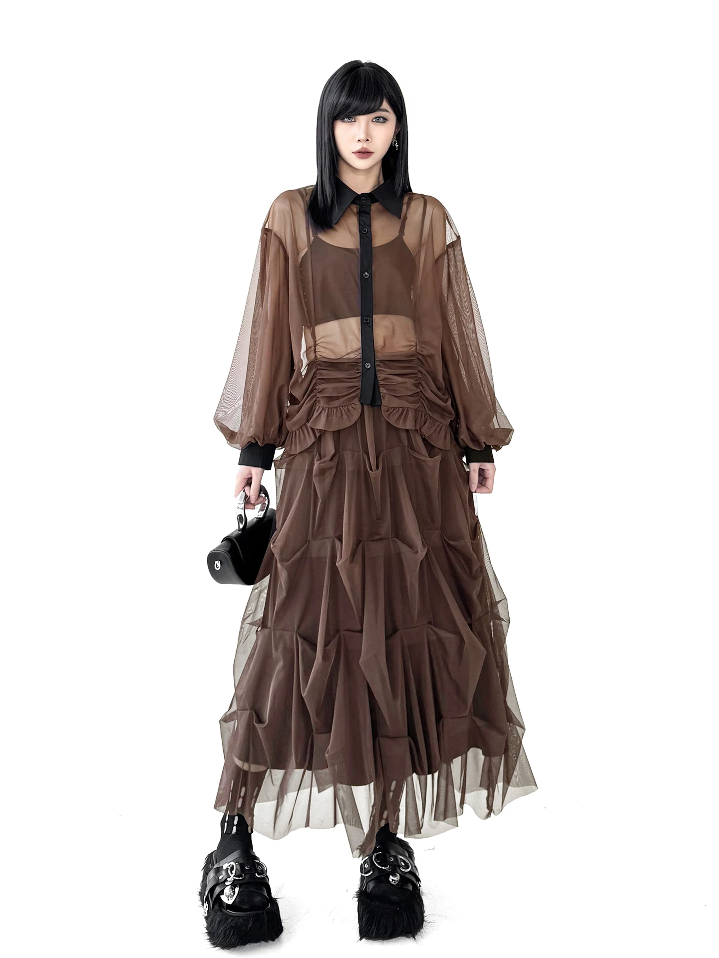 Gothic Style Lantern Sleeve Mesh Shirt Women's Spring New Layered Folded Top Loose Fit Long Sleeve Button up Cool Feeling
Gothic Style Lantern Sleeve Mesh Shirt Women's Spring New Layered Folded Top Loose Fit Long Sleeve Button up Cool Feeling