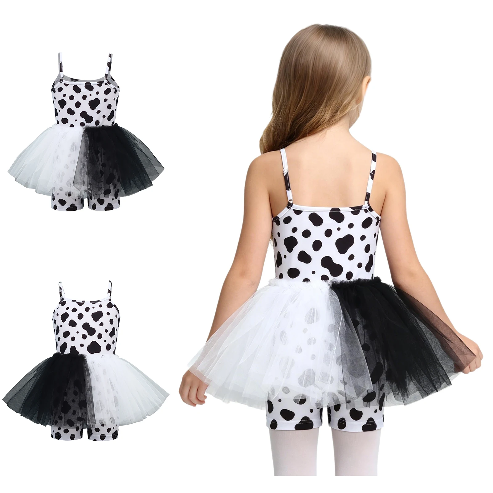 Kids Girls Dalmatian Dog Dress Up Cosplay Bodysuit Adjustable Spaghetti Strap Ruffle Mesh Overlay Jumpsuit for Carnival Event
Kids Girls Dalmatian Dog Dress Up Cosplay Bodysuit Adjustable Spaghetti Strap Ruffle Mesh Overlay Jumpsuit for Carnival Event